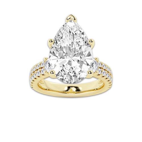 8.96 ctw Pear Lab-Grown Diamond Three Stone Double Row Engagement Ring in 14K Yellow Gold for Women | E Color, VS1 Clarity, IGI Certified 8.00 ct Center Diamond