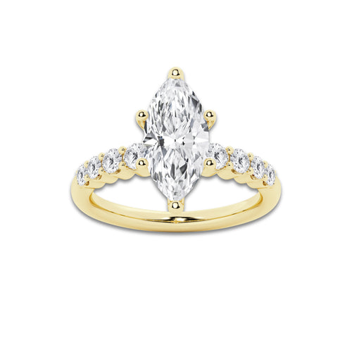 3.04 Ct Marquise Lab-Grown Diamond Half Eternity Engagement Ring in 14K Yellow Gold for Female, Colorless (E), VS1 Clarity | IGI Certified, 2.50 Ct Center Diamond