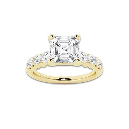 2.54 ctw Asscher Lab-Grown Diamond Side Stone Engagement Ring in 14K Yellow Gold for Women | Colorless D, VVS1 Clarity, IGI Certified 2.00 Ct Center Diamond