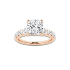 2.54 ctw Cushion Lab-Grown Diamond Side Stone Engagement Ring in 14K Rose Gold for Women | Colorless D, VVS1 Clarity, IGI Certified 2.00 Ct Center Diamond