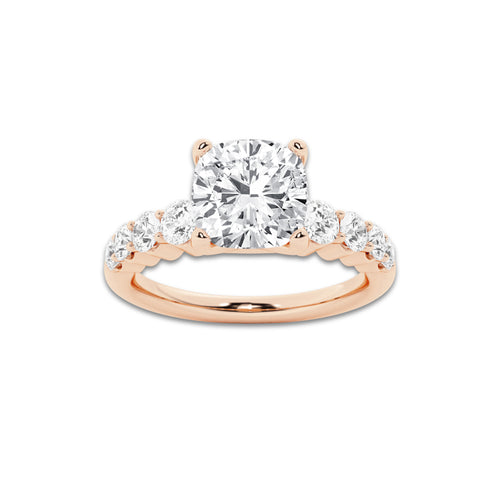 2.54 ctw Cushion Lab-Grown Diamond Side Stone Engagement Ring in 14K Rose Gold for Women | Colorless D, VVS1 Clarity, IGI Certified 2.00 Ct Center Diamond