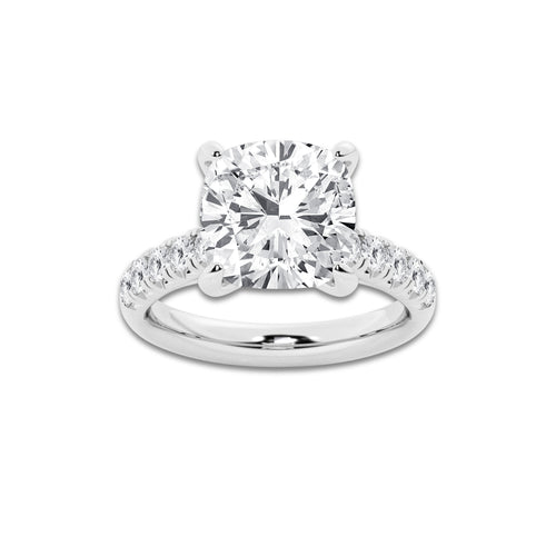 6.55 ctw Cushion Lab-Grown Diamond Pave Engagement Ring in Platinum for Women | E Color, VS1 Clarity, IGI Certified 6.00 ct Center Diamond