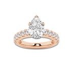 4.00 ctw Pear Lab-Grown Diamond Split-Prong Set Side Stone Engagement Ring in 14K Rose Gold for Women | Colorless D, VVS1 Clarity, IGI Certified 3.00 ct Center Diamond