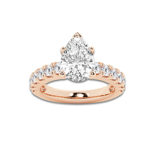 4.00 ctw Pear Lab-Grown Diamond Split-Prong Set Side Stone Engagement Ring in 14K Rose Gold for Women | Colorless D, VVS1 Clarity, IGI Certified 3.00 ct Center Diamond