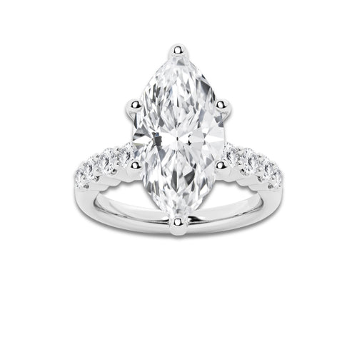 6.66 Ct Marquise Lab-Grown Diamond Half Eternity Engagement Ring in Platinum for Female, Colorless (D), VVS1 Clarity | IGI Certified, 6.00 Ct Center Diamond