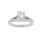 1.08 ctw Emerald Lab-Grown Diamond Split Shank Side Stone Engagement Ring in 14K White Gold for Women | Colorless E, VS1 Clarity, IGI Certified 0.75 ct Center Diamond