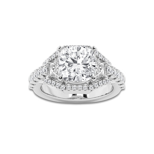 4 1/6 ctw Cushion Lab Grown Diamond Engagement Ring Platinum, E, VS1 | 3 ct Center