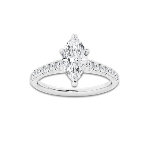 1.39 ctw Marquise Lab-Grown Diamond Pave Engagement Ring in 14K White Gold for Women | E Color, VS1 Clarity, IGI Certified 1.00 ct Center Diamond