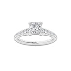 0.89 ctw Princess Lab-Grown Diamond Pave Engagement Ring in 14K White Gold for Women | E Color, VS1 Clarity, IGI Certified 0.50 ct Center Diamond