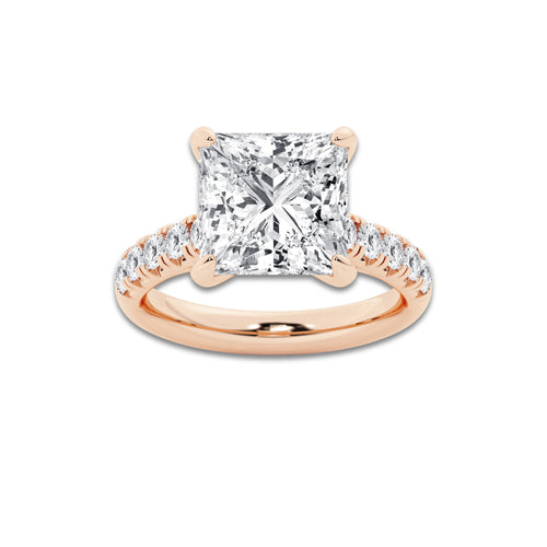 6.55 ctw Princess Lab-Grown Diamond Pave Engagement Ring in 14K Rose Gold for Women | D Color, VVS1 Clarity, IGI Certified 6.00 ct Center Diamond