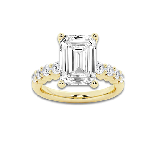 6.66 Ct Emerald Lab-Grown Diamond Half Eternity Engagement Ring in 14K Yellow Gold for Female, Colorless (D), VVS1 Clarity | IGI Certified, 6.00 Ct Center Diamond