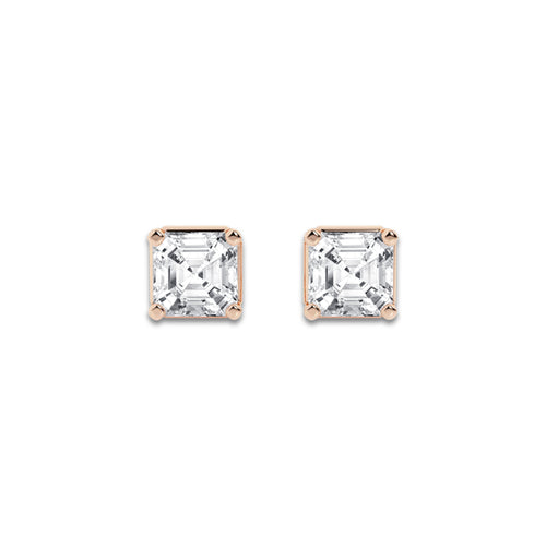1 1/2 ctw Asscher Lab Grown Diamond Solitaire Stud Earrings 14K Rose Gold, E, VS1