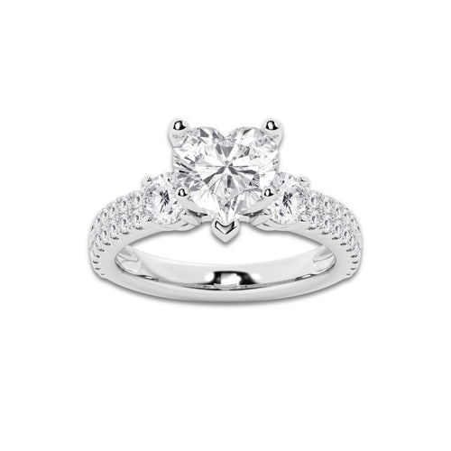 3.50 ctw Heart Lab-Grown Diamond Three Stone Double Row Engagement Ring in Platinum for Women | D Color, VVS1 Clarity, IGI Certified 2.50 ct Center Diamond