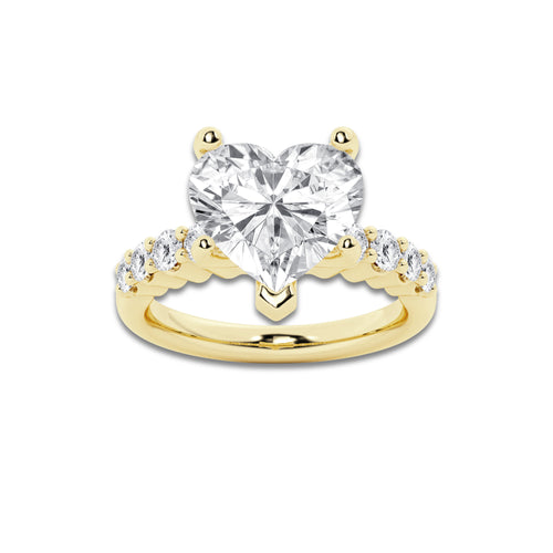8.66 Ct Heart Lab-Grown Diamond Half Eternity Engagement Ring in 14K Yellow Gold for Female, Colorless (D), VVS1 Clarity | IGI Certified, 8.00 Ct Center Diamond