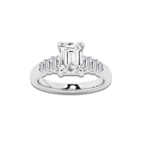 2 3/4 ctw Emerald Lab Grown Diamond Seven Stone Graduated Engagement Ring Platinum, D, VVS | 2 ct Center