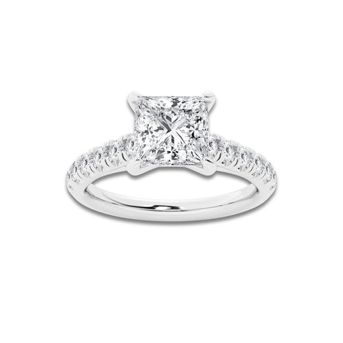 1.91 ctw Princess Lab-Grown Diamond Pave Engagement Ring in Platinum for Women | D Color, VVS1 Clarity, IGI Certified 1.50 ct Center Diamond