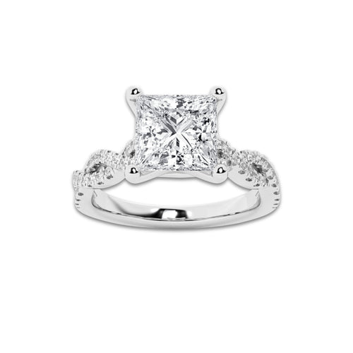 4.29 ctw Princess Lab-Grown Diamond Twisted Shank Engagement Ring in Platinum for Women | D Color, VVS1 Clarity, IGI Certified 4.00 ct Center Diamond