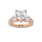 1.50 ctw Heart Lab-Grown Diamond Three Stone Double Row Engagement Ring in 14K Rose Gold for Women | E Color, VS1 Clarity, IGI Certified 0.75 ct Center Diamond