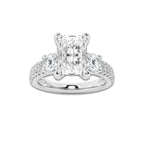 3.00 ctw Radiant Lab-Grown Diamond Three Stone Double Row Engagement Ring in 14K White Gold for Women | D Color, VVS1 Clarity, IGI Certified 2.00 ct Center Diamond
