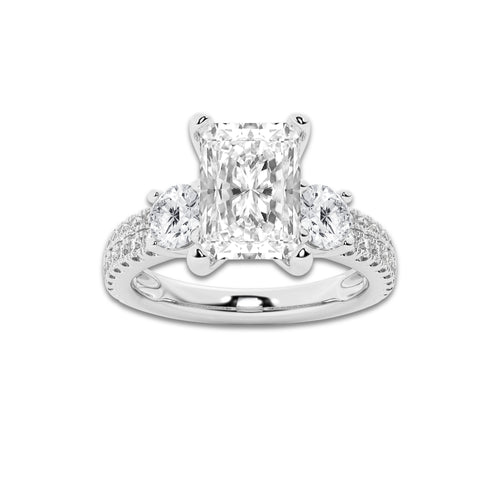 3.00 ctw Radiant Lab-Grown Diamond Three Stone Double Row Engagement Ring in 14K White Gold for Women | D Color, VVS1 Clarity, IGI Certified 2.00 ct Center Diamond