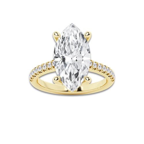 5.35 ctw Marquise Lab-Grown Diamond Hidden Halo Side Stone Engagement Ring in 18K Yellow Gold for Women | Colorless D, VVS1 Clarity, IGI Certified 5.00 ct Center Diamond