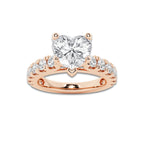 2.50 ctw Heart Lab-Grown Diamond Split-Prong Set Side Stone Engagement Ring in 14K Rose Gold for Women | Colorless E, VS1 Clarity, IGI Certified 1.50 ct Center Diamond