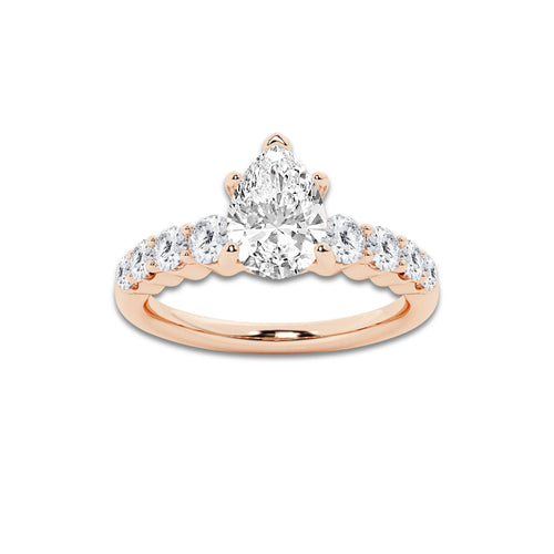 1.54 ctw Pear Lab-Grown Diamond Side Stone Engagement Ring in 14K Rose Gold for Women | Colorless D, VVS1 Clarity, IGI Certified 1.00 Ct Center Diamond