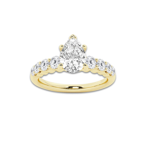 1.54 ctw Pear Lab-Grown Diamond Side Stone Engagement Ring in 14K Yellow Gold for Women | Colorless D, VVS1 Clarity, IGI Certified 1.00 Ct Center Diamond
