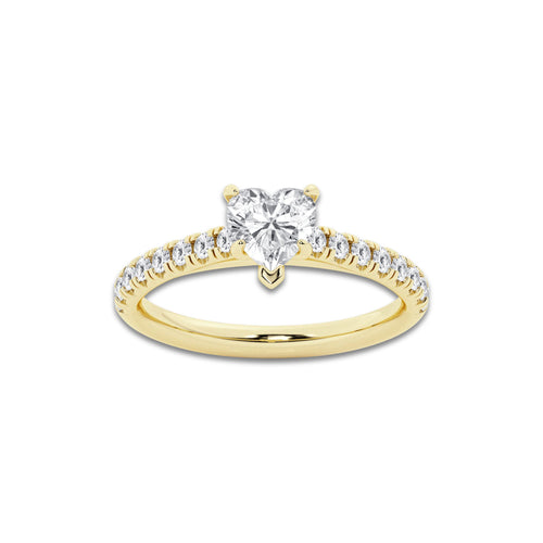 1.14 ctw Heart Lab-Grown Diamond Pave Engagement Ring in 14K Yellow Gold for Women | E Color, VS1 Clarity, IGI Certified 0.75 ct Center Diamond