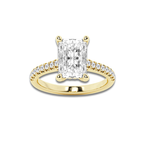 3.28 ctw Radiant Lab-Grown Diamond Hidden Halo Side Stone Engagement Ring in 18K Yellow Gold for Women | Colorless D, VVS1 Clarity, IGI Certified 3.00 ct Center Diamond