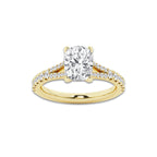 2.32 ctw Elongated Cushion Lab-Grown Diamond Split Shank Side Stone Engagement Ring in 14K Yellow Gold for Women | Colorless E, VS1 Clarity, IGI Certified 2.00 ct Center Diamond