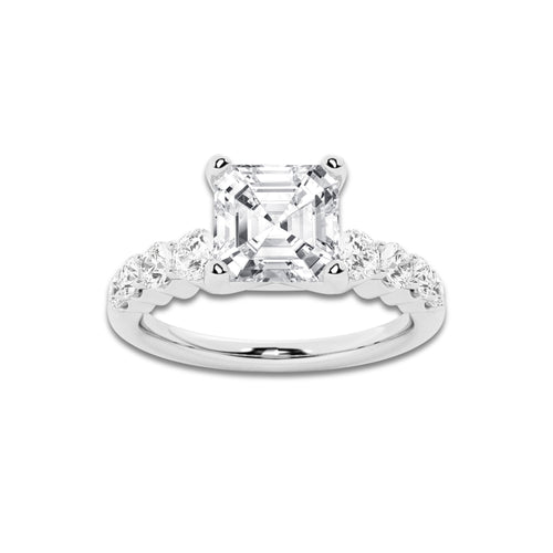 3.04 ctw Asscher Lab-Grown Diamond Side Stone Engagement Ring in Platinum for Women | Colorless D, VVS1 Clarity, IGI Certified 2.50 Ct Center Diamond