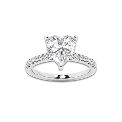 2.77 ctw Heart Lab-Grown Diamond Hidden Halo Side Stone Engagement Ring in 18K White Gold for Women | Colorless D, VVS1 Clarity, IGI Certified 2.50 ct Center Diamond