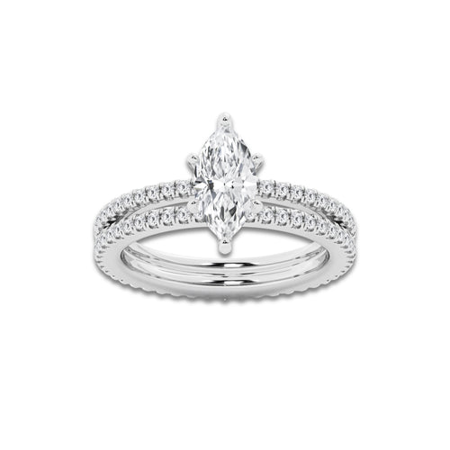 1.69 ctw Marquise Lab-Grown Diamond Double Row Diamond Engagement Ring in 14K White Gold for Women | Colorless E, VS1 Clarity, IGI Certified 1.00 ct Center Diamond