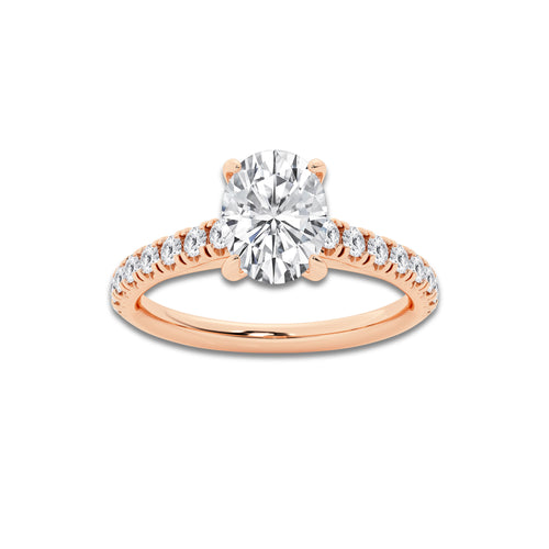 1.39 ctw Oval Lab-Grown Diamond Pave Engagement Ring in 14K Rose Gold for Women | E Color, VS1 Clarity, IGI Certified 1.00 ct Center Diamond