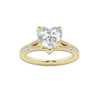6.66 ctw Heart Lab-Grown Diamond Split Shank Side Stone Engagement Ring in 14K Yellow Gold for Women | Colorless D, VVS1 Clarity, IGI Certified 6.00 ct Center Diamond