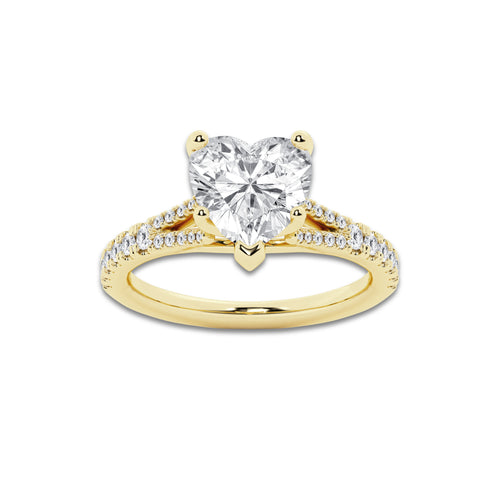 6.66 ctw Heart Lab-Grown Diamond Split Shank Side Stone Engagement Ring in 14K Yellow Gold for Women | Colorless D, VVS1 Clarity, IGI Certified 6.00 ct Center Diamond
