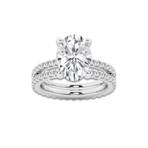 5.22 ctw Oval Lab-Grown Diamond Double Row Diamond Engagement Ring in 14K White Gold for Women | Colorless E, VS1 Clarity, IGI Certified 4.00 ct Center Diamond