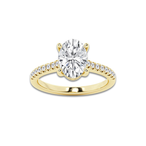 2.24 ctw Oval Lab-Grown Diamond Hidden Halo Side Stone Engagement Ring in 18K Yellow Gold for Women | Colorless E, VS1 Clarity, IGI Certified 2.00 ct Center Diamond