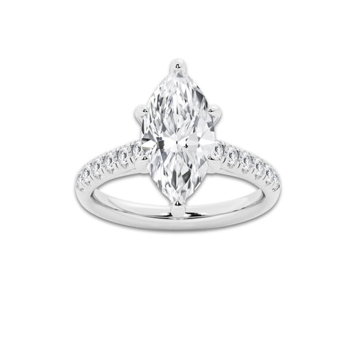 3.40 ctw Marquise Lab-Grown Diamond Pave Engagement Ring in 14K White Gold for Women | D Color, VVS1 Clarity, IGI Certified 3.00 ct Center Diamond