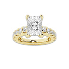 3.00 ctw Radiant Lab-Grown Diamond Split-Prong Set Side Stone Engagement Ring in 14K Yellow Gold for Women | Colorless E, VS1 Clarity, IGI Certified 2.00 ct Center Diamond