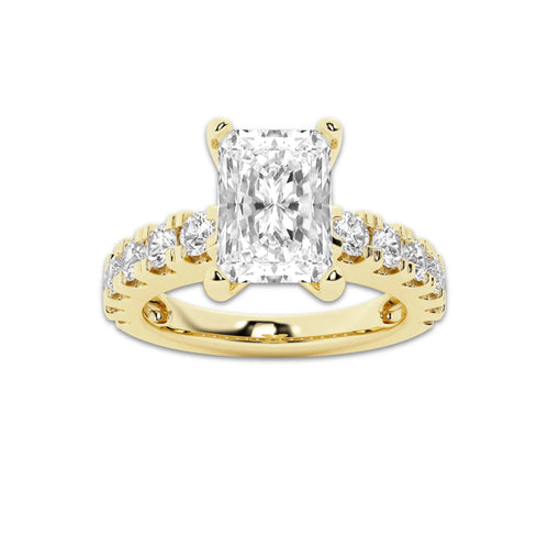3.00 ctw Radiant Lab-Grown Diamond Split-Prong Set Side Stone Engagement Ring in 14K Yellow Gold for Women | Colorless E, VS1 Clarity, IGI Certified 2.00 ct Center Diamond