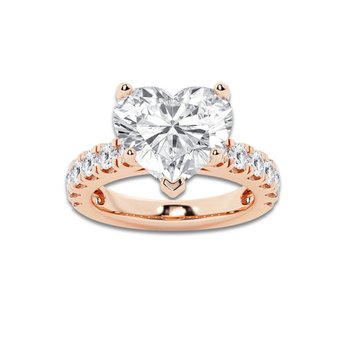 7.00 ctw Heart Lab-Grown Diamond Split-Prong Set Side Stone Engagement Ring in 14K Rose Gold for Women | Colorless D, VVS1 Clarity, IGI Certified 6.00 ct Center Diamond
