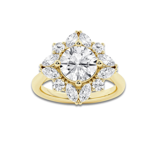 3 ctw Round Lab Grown Diamond Halo Engagement Ring 18K Yellow Gold, E, VS1 | 2 ct Center