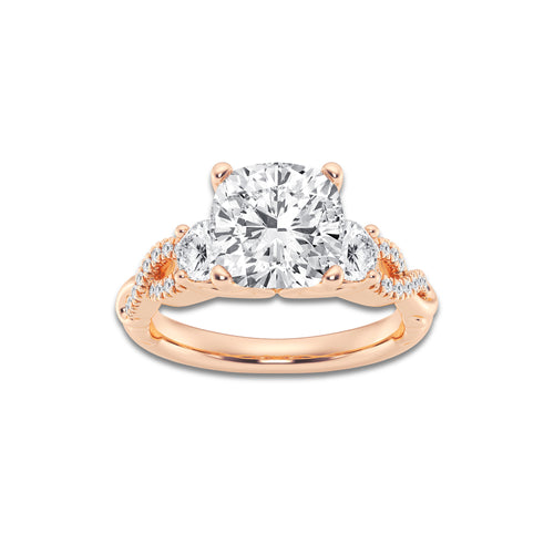 5.61 ctw Cushion Lab-Grown Diamond Side Stone Engagement Ring in 14K Rose Gold for Women | Colorless D, VVS1 Clarity, IGI Certified 5.00 ct Center Diamond
