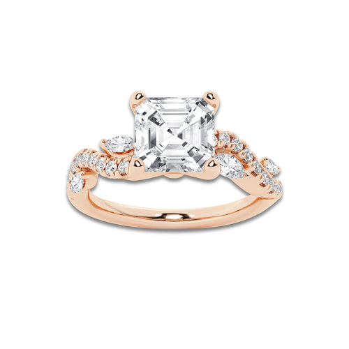 Bella 1 1/8 ctw Asscher Lab Grown Diamond Marquise Vine Engagement Ring 14K Rose Gold, E, VS1 | 3/4 ct Center