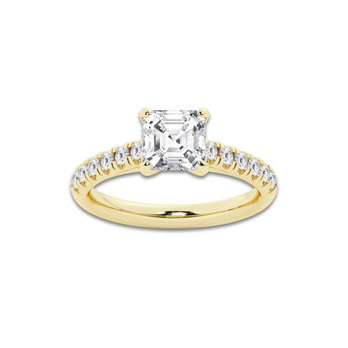 1.91 ctw Asscher Lab-Grown Diamond Pave Engagement Ring in 14K Yellow Gold for Women | D Color, VVS1 Clarity, IGI Certified 1.50 ct Center Diamond