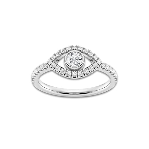 1/2 ctw Round Lab Grown Diamond Evil Eye Ring Platinum, DE, VS1 | 1/5 ct Center