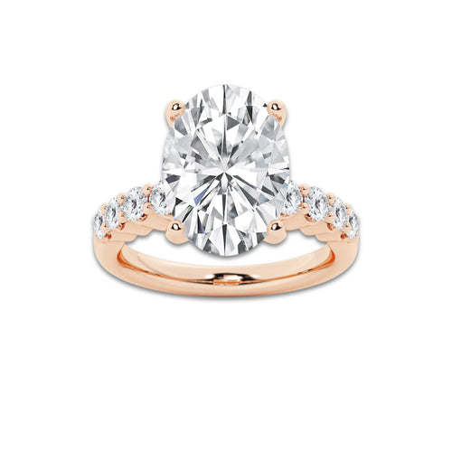 6.66 Ct Oval Lab-Grown Diamond Half Eternity Engagement Ring in 14K Rose Gold for Female, Colorless (E), VS1 Clarity | IGI Certified, 6.00 Ct Center Diamond