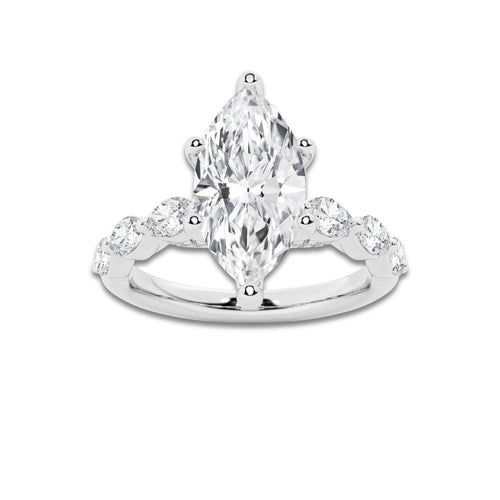 8.48 ctw Marquise Lab-Grown Diamond Marquise Side Stone Engagement Ring in 14K White Gold for Women | Colorless D, VVS1 Clarity, IGI Certified 8.00 ct Center Diamond